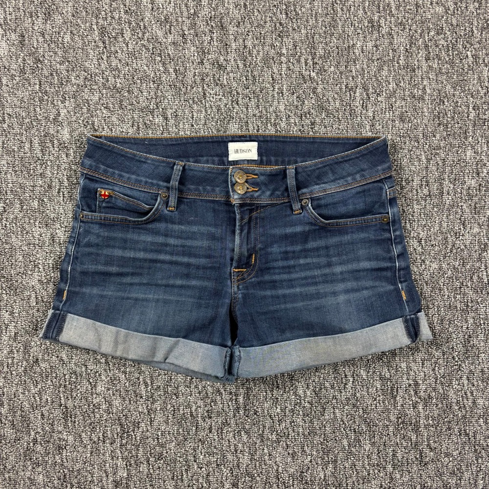 Hudson Jeans Croxley Mid Rise Flap Pocket Dark Wash Cuffed Denim Shorts Size 27